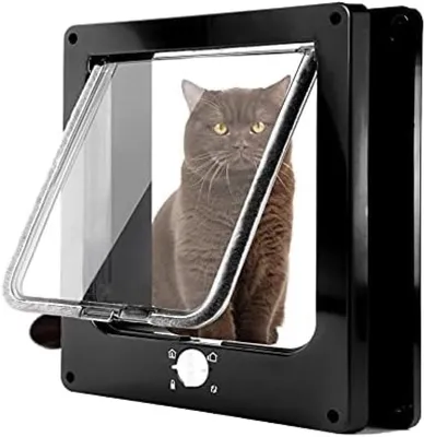 Produktbild von PolkaHome® Große Katzenklappe mit 4-Wege-Verriegelung und Magnet, manuelle Haustierklappe für Wand, Holz- oder UPVC-Türen, Schwarz