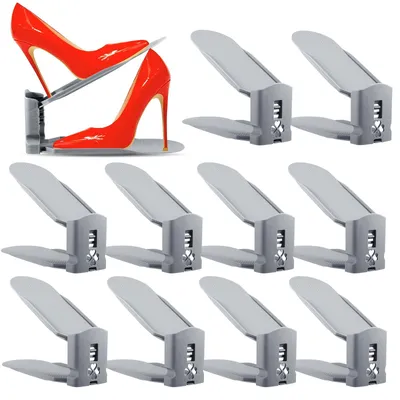Schuhregal 10er-Set, verstellbar, 3 Höhen, PP, grau