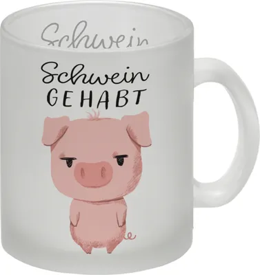 Produktbild von Ferkel Glas Tasse mit Spruch Schwein gehabt