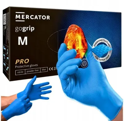 Zdjęcie produktu dla Rękawiczki nitrylowe Mercator GoGrip niebieski grip grube 50 szt. rozmiar M jednorazowe ochronne