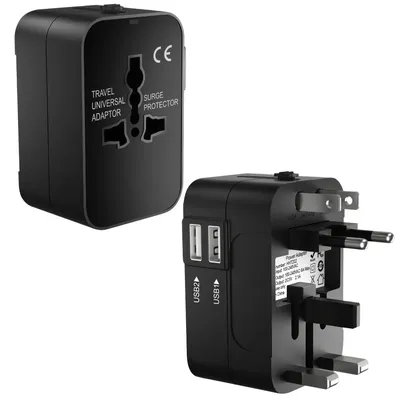 Produktbild von Universeller Reiseadapter für Steckdosen in Großbritannien, Europa, den USA, Australien und Japan – 2 USB-Anschlüsse zum Aufladen