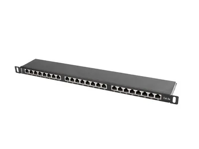 Obrázek produktu pro Lanberg PPS5-0024-B, Cat5, Cat5e, Černá, Kov, Instalace do racku, 0.5U, 445 mm