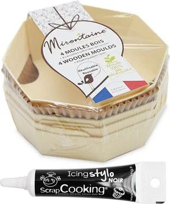 Produktbild von 4 Runde hölzerne Kuchenformen + Icing schwarzen Stift
