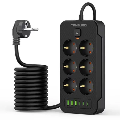 Produktbild von Steckdosenleiste 6-Fach 3 USB C Mehrfachsteckdose mit Flachstecker und Schalter