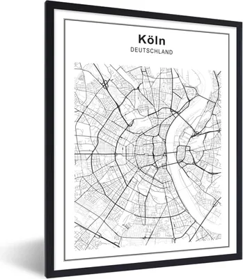 Produktbild von MuchoWow® Gerahmtes Poster Stadtplan - Köln - Schwarz und weiß 60x80 cm - Poster mit Schwarzem Bilderrahmen Wandposter Rahmen Foto Bilder - Premium - Wanddeko Wohnzimmer
