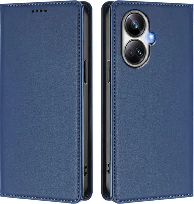 Obrázek produktu pro Kožené pouzdro pro Realme 10 Pro+, magnetické flipové pouzdro zPolyuretankůže se stojánkem Tmavě modrá