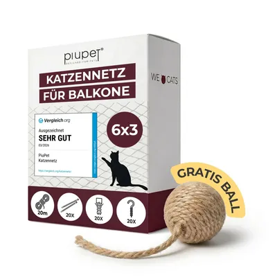 Produktbild von PiuPet® Katzennetz für Balkon I transparent I inklusive Montagematerial I Katzennetz | Katzenschutz Fenster I Katzen Balkonnetz I freie Sicht I 6x3m