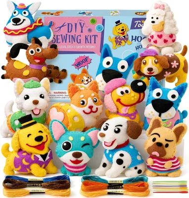 Immagine prodotto di Set per bambini per cucito e lavori manuali: include 12 feltri, kit per lavori manuali, filo da ricamo e aghi da cucito. Ideale per progetti fai-da-te
