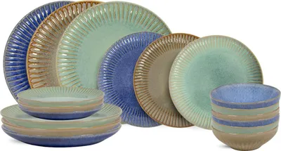 Image de Set de vaisselle Cookinglife - Assiettes et bols - Aqua Maris - 18 pièces