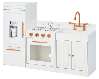Produktbild von Teamson Kids Little Chef Paris Modulare Spielküche aus Holz mit realistischem Kühlschrank, Backofen und Spüle, Weiß/Rosegold