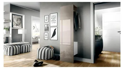 Produktbild von Garderobe Carlton Set 5,  Germany, bestehend aus 1 Garderobenpaneel mit integrierter Tür und 1 Kleiderstange, Weiß matt/Sandgrau Hochglanz (52 x 193 x 35 cm)