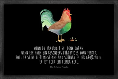 Produktbild von Mr. & Mrs. Panda Türvorleger Hahn Korn 50 x 75 cm - Schwarz - Geschenk, Henne, Bauernhof, Schmutzfänger, Fussmatte, Fußabstreifer, fußmatte, Gummimatte, Natur, Eier