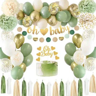 Produktbild von Baby Party Deko Junge, Baby Deko Junge Mädchen, Grüne Gold Baby Shower Dekoration, Babyparty Deko,