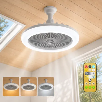 Obrázek produktu pro 30W stropní ventilátor s osvětlením a dálkovým ovládáním, mini LED stropní světlo s ventilátorem, jas a barva 3 režimy stmívání ložnice kuchyně jídelna lampa, šedá barva