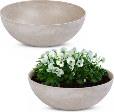 Produktbild von Runde bauchige 45 cm Pflanzschale für draussen, sand marmoriert