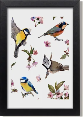 Produktbild von Bild 20x30 MDF-Rahmen, Wandkunst Vögel und Blumen