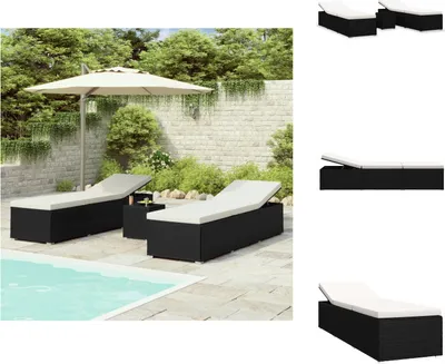 Produktbild von vidaXL 3-tlg. Garten-Sonnenliegen mit Teetisch Poly Rattan Schwarz -  Sonnenliegen