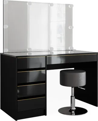 Produktbild von Schminktisch Vicco Sherry Schwarz/Gold 120 cm mit LED Beleuchtung und Hocker, Model 47717
