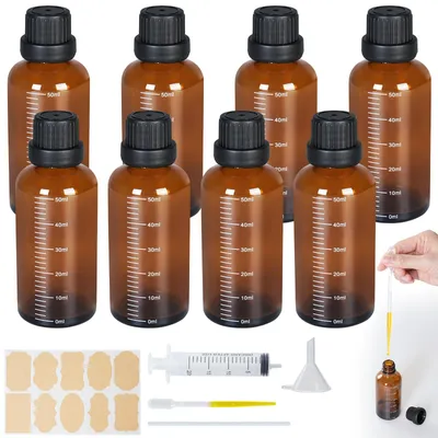 8er Set 50 ml Braune Glasflaschen mit Pipette und Spritze