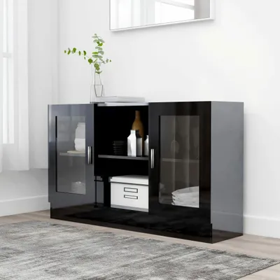Productafbeelding van Vitrinekast, hoogglans zwart, 47.2" x 12" x 27.6", van spaanplaat