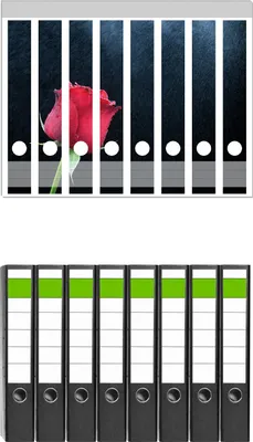 Produktbild von Wallario 8 Stück schmale Ordner inkl. Klebeetiketten mit Motive Rose vor dunklem Hintergrund -  Set mit Rückenschildern / Ordnerrücken Stickern