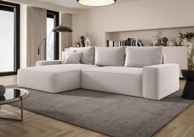Produktbild von Ecksofa Schlafsofa Sofa WALKEN Stoff Poso Altweiß Ottomane Links