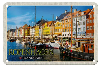 Produktbild von Blechschild Reise 18x12cm Kopenhagen Dänemark Altstadt Boote Schild