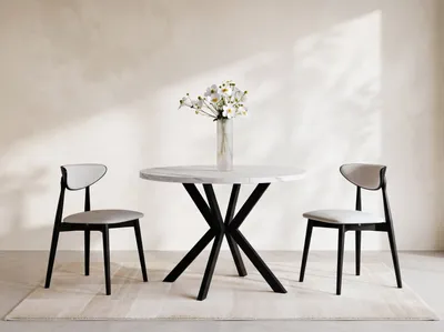 Produktbild von Runder Ausziehbarer Esstisch in Weißer Marmoroptik - Loft Style Tisch mit Metallbeinen - 100 bis 180 cm - Industrieller Tisch für Wohnzimmer - Spacesaver - Marmor Weiß - 100 cm