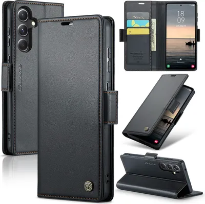 Produktbild von Galaxy S23 FE Hülle, Leder Brieftasche Kartenfach Schutzhülle mit Standfunktion für Samsung Galaxy S23 FE Schwarz