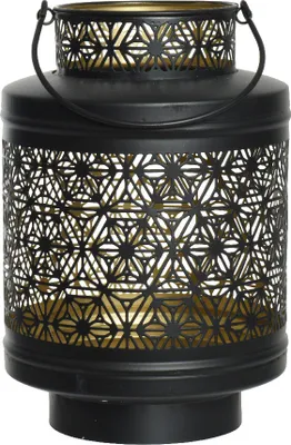 Produktbild von Windlicht Laterne Orientalisch mit Henkel Metall 22cm schwarz / gold