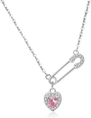 Produktbild von Halskette Sicherheitsnadel 925 Sterling Silber, Herzanhänger, Choker, 1 Stück, Modeschmuck für Damen