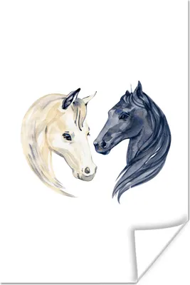Produktbild von MuchoWow® Poster Pferde - Aquarell - Schwarz - Mädchen - Kinder - Mädchen 80x120 cm - Papierdruck