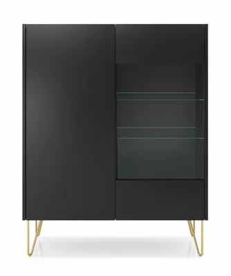 Zdjęcie produktu dla Witryna Glamour Komoda Czarny Grafit Mat 97cm Złote Nogi