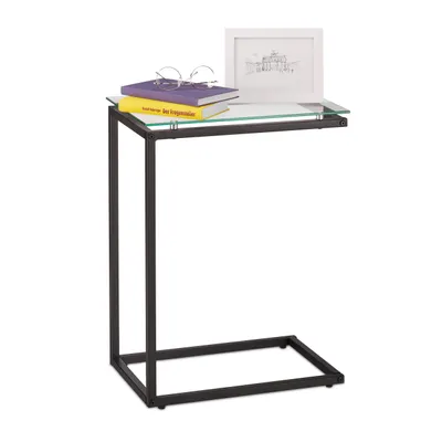 Image de Table d'appoint Relaxdays, en forme de U, plateau en verre, métal, style Bauhaus, console H x l x P : 61 x 30 x 45 cm, noir