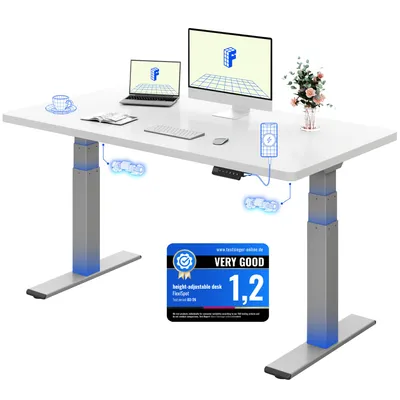 Produktbild von FLEXISPOT ValtreX E200 Höhenverstellbarer Schreibtisch 140x80cm 200KG TRAGKRAFT, 25MM EINTEILIGE TISCHPLATTE, 2 Motoren, USB-Anschluss, Weiß