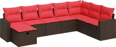 Produktbild von 8-tlg. Garten-Sofagarnitur mit Kissen Braun Poly Rattan