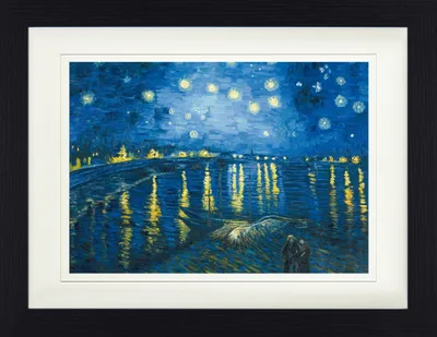 Obrázek produktu pro Vincent Van Gogh Zarámovaný obraz s paspartou | Wall Art | V rámu - Hvězdná noc nad Rýnem, 1888 (30 x 40 cm)
