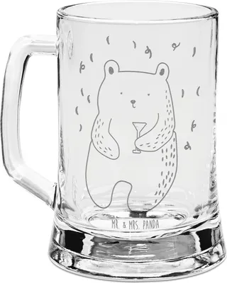 Produktbild von Mr. & Mrs. Panda Krug Bär Party - Transparent - Geschenk, Lustig, Geburtstagsgeschenk, Mitbringsel, Glas Bierkrug, Geburtstag, Humpen, Bierhumpen, Teddy, Gravur, Seidel