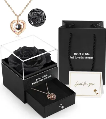 Image de Rose éternelle authentique avec collier I Love You dans une boîte cadeau noire