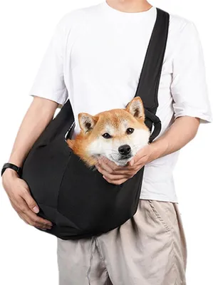 Immagine prodotto di Borsa a tracolla per animali domestici - Borsa per cani - Viaggio senza mani - Tracolla regolabile - 26,5 x 23,6 cm - Nera