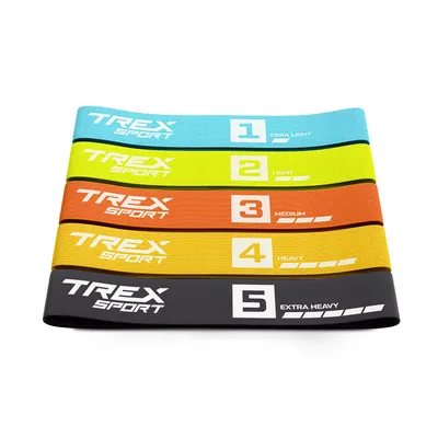 Produktbild von TREX SPORT Gymnastikband 5 Stück Set TX-033PRB Widerstandsband | Fitnessband aus Stoff, 2,5-25 kg | Resistance Band rutschfest | Loop Band Neon
