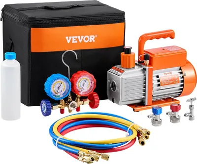 Image de Kit pompe à vide et manomètre 3,5CFM HVAC Pompe à vide à un étage Compatible avec les réfrigérants R134a, R22, R12 et R502