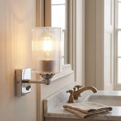 Produktbild von Wandlampe Metall E27 H: 23 cm Chrom Modern Wandleuchte