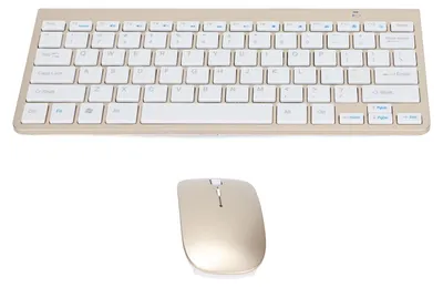 Obrázok produktu pre Bezdrôtová súprava klávesnica a myš 2,4 GHz USB – ultratenká, prenosná, ergonomická a odolná klávesnica a myš pre notebooky – zlatá