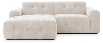Produktbild von Modernes Ecksofa mit Ottomane links, markante Steppungen, Chenille in Beige / 21036