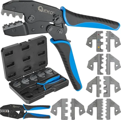 Immagine prodotto di Pinza crimpatrice manuale , kit pinza pressatrice per terminali elettrici, pinza per connettore auto con 5 ganasce intercambiabili, 220 mm, Geko