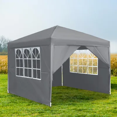 Produktbild von YZNAHRE Pavillon 3x3m Faltpavillon mit Seitenteilen und Fenstern und Tragetasche Faltzelt Polyester UV Schutz Faltbar Partyzelt Wasserdicht Windschutz Gartenpavillon Zelt Outdoor, Grau
