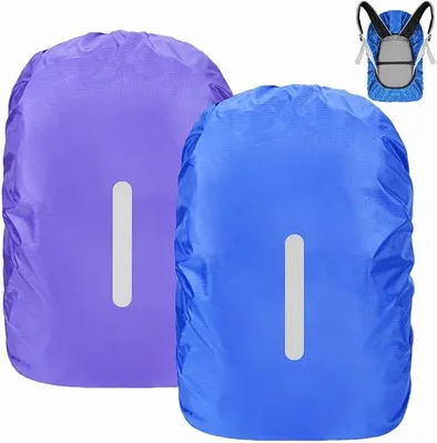 Productafbeelding van Regenhoes voor rugzak, 20 liter - 2 stuks - Waterdichte regenbescherming - Reflecterend - Beschermhoes voor rugzak - Geschikt voor wandelen, fietsen - Donkerblauw-paars