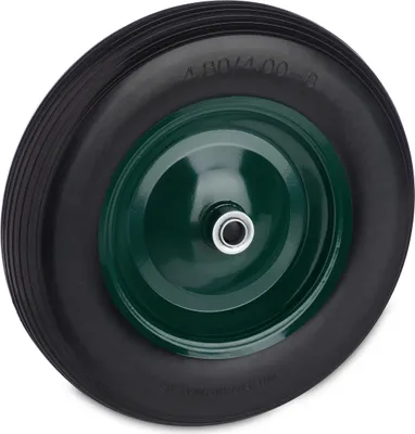 Immagine prodotto di Ruota per carriola Relaxdays 4.80 4.00-8, pneumatico in gomma piena con cerchione in acciaio, fino a 120 kg, ruota di scorta anti-foratura, nero/verde