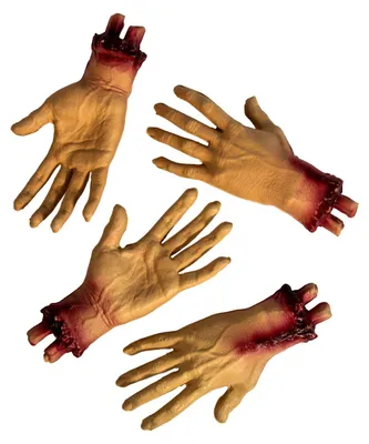 Produktbild von 4 Blutige Hände mit Knochenstumpf Lebensgroß | Halloween Deko